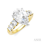 1 1/4 Ctw Pear Shape Emerald and Round Cut Diamond Semi-Mount Engagement Ring in 14K Yellow and White Gold
