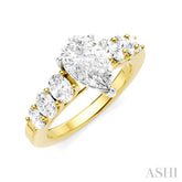 1 Ctw Pers Shape Oval and Round Cut Diamond Semi-Mount Engagement Ring in 14K Yellow and White Gold