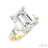 1 1/4 Ctw Emerald Shape Round Cut Diamond Semi-Mount Engagement Ring in 14K Yellow and White Gold