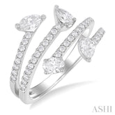 7/8 Ctw Split Open Bypass 4-Stone Mixed Diamond Cut Fashion Ring in 14K White Gold