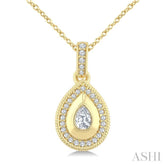 1/4 Ctw Open Window Pear and Round Cut Diamond Fashion Pendant With Chain in 14K Yellow Gold