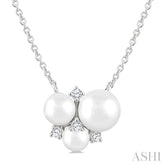 4 MM, 5 MM & 6 MM Cultured Pearl and 1/20 Ctw Round Cut Diamond Fashion Pendant With Chain in 10K White Gold