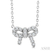 1/8 Ctw Bow Round Cut Diamond Petite Fashion Pendant With Chain in 10K White Gold
