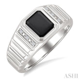 8x7 MM Octagon Shape Onyx and 1/20 Ctw Single Cut Diamond Semi-precious Men's Ring in Sterling Silver