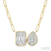 1/2 Ctw Lovebright Emerald and Pear Shape Toi Et Moi Baguette and Round Cut Diamond Necklace in 14K Yellow and White Gold