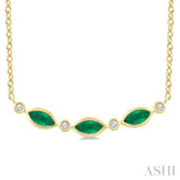 4X2 MM Marquise Shape Emerald and 1/50 Ctw Round Cut Diamond Precious Bar Necklace in 10K Yellow Gold