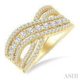 1 Ctw Round Cut Diamond Criss-Cross Bold Fashion Band in 14K Yellow Gold