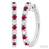 1.80 MM Round Shape Ruby and 1/4 Ctw Round Cut Diamond Precious Hoop Earrings in 10K White Gold
