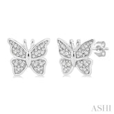 1/10 Ctw Petite Butterfly Round Cut Diamond Fashion Stud Earrings in 10K White Gold