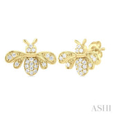 1/8 Ctw Petite Bumble Bee Round Cut Diamond Fashion Stud Earrings in 10K Yellow Gold