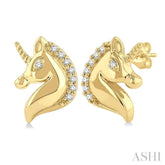 1/20 Ctw Petite Unicorn Round Cut Diamond Fashion Stud Earrings in 10K Yellow Gold