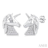 1/10 Ctw Petite Unicorn Round Cut Diamond Cut Fashion Stud Earrings in 10K White Gold