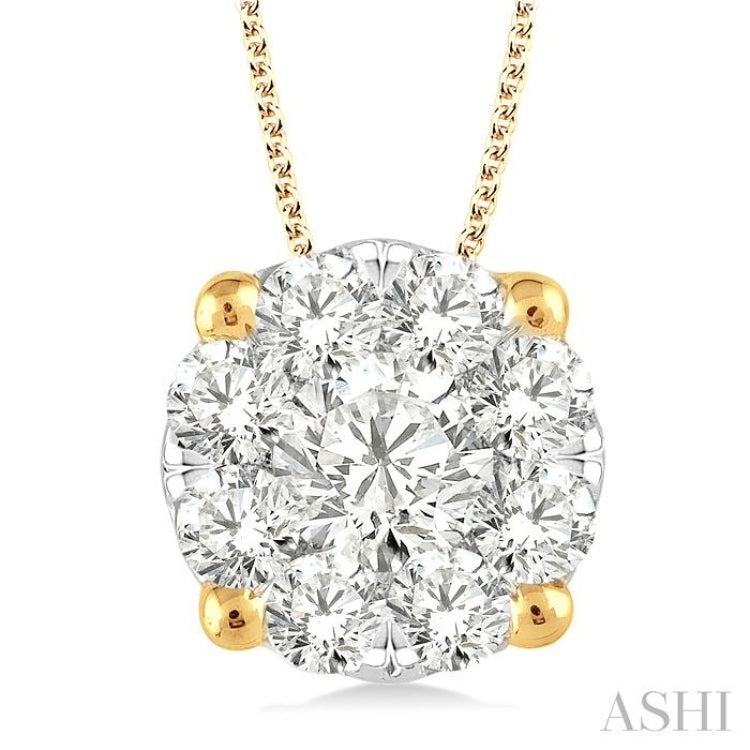 1 1/2 Ctw Lovebright Round Cut Diamond Pendant in 14K Yellow and White Gold with Chain 1 1/2 Ctw Lovebright Round Cut Diamond Pendant in 14K Yellow and White Gold with Chain