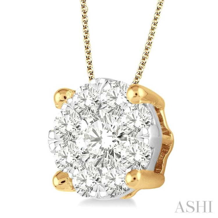 1 1/2 Ctw Lovebright Round Cut Diamond Pendant in 14K Yellow and White Gold with Chain 1 1/2 Ctw Lovebright Round Cut Diamond Pendant in 14K Yellow and White Gold with Chain