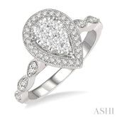 1/2 Ctw Pear Shape Mount Marquise Shank Lovebright Round Cut Diamond Ring in 14K White Gold