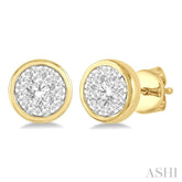 1/3 Ctw Lovebright Round Cut Diamond Bezel Stud Earrings in 14K Yellow and White Gold