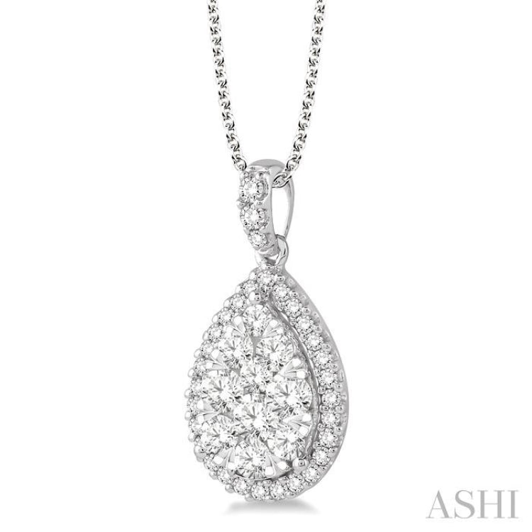 1 1/2 Ctw Pear Shape Diamond Lovebright Pendant in 14K White Gold with Chain 1 1/2 Ctw Pear Shape Diamond Lovebright Pendant in 14K White Gold with Chain