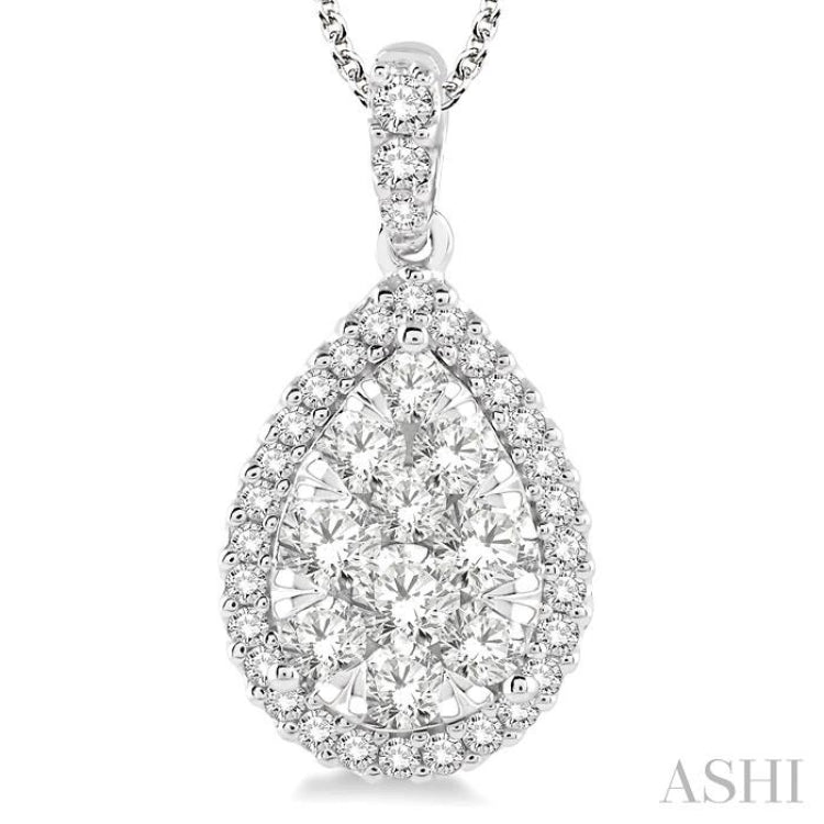 1 1/2 Ctw Pear Shape Diamond Lovebright Pendant in 14K White Gold with Chain 1 1/2 Ctw Pear Shape Diamond Lovebright Pendant in 14K White Gold with Chain