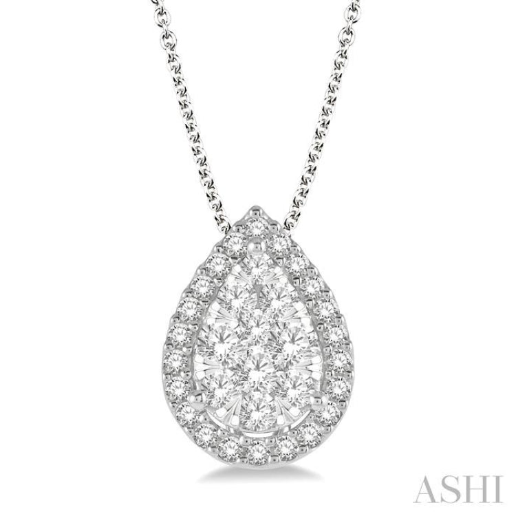 1/2 Ctw Pear Shape Lovebright Round Cut Diamond Pendant With Chain in 14K White Gold 1/2 Ctw Pear Shape Lovebright Round Cut Diamond Pendant With Chain in 14K White Gold