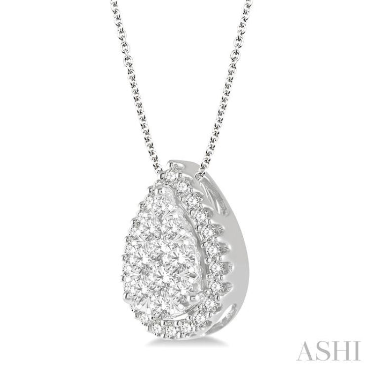 1/2 Ctw Pear Shape Lovebright Round Cut Diamond Pendant With Chain in 14K White Gold 1/2 Ctw Pear Shape Lovebright Round Cut Diamond Pendant With Chain in 14K White Gold