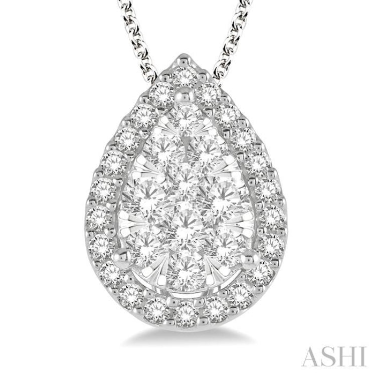 1/2 Ctw Pear Shape Lovebright Round Cut Diamond Pendant With Chain in 14K White Gold 1/2 Ctw Pear Shape Lovebright Round Cut Diamond Pendant With Chain in 14K White Gold