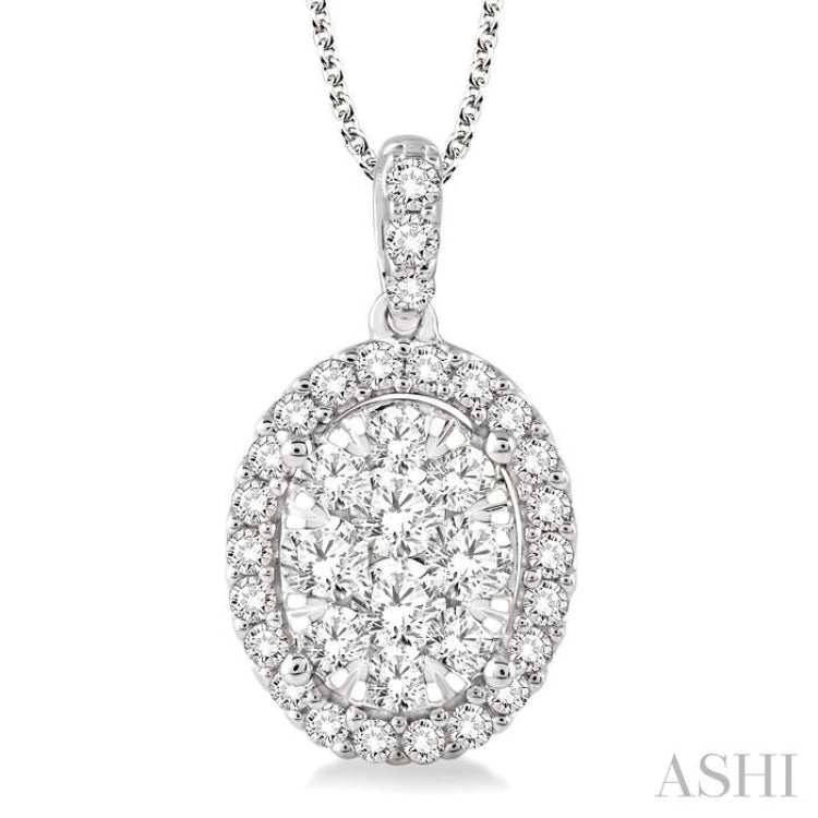 1 1/2 Ctw Oval Shape Diamond Lovebright Pendant in 14K White Gold with Chain 1 1/2 Ctw Oval Shape Diamond Lovebright Pendant in 14K White Gold with Chain