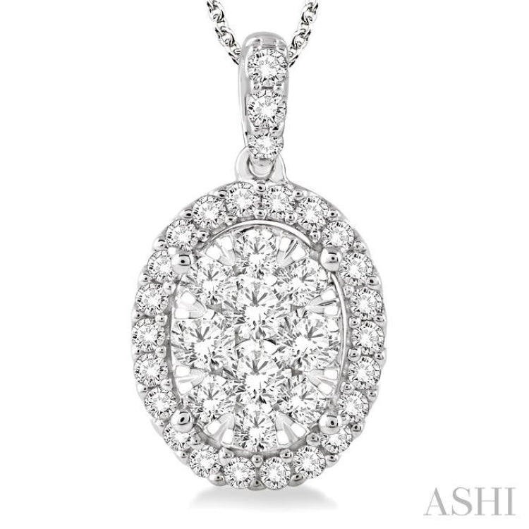 1 1/2 Ctw Oval Shape Diamond Lovebright Pendant in 14K White Gold with Chain 1 1/2 Ctw Oval Shape Diamond Lovebright Pendant in 14K White Gold with Chain