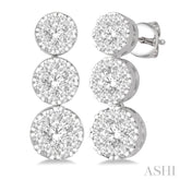 1 Ctw Hanging Triple Mount Lovebright Round Cut Diamond Earrings in 14K White Gold