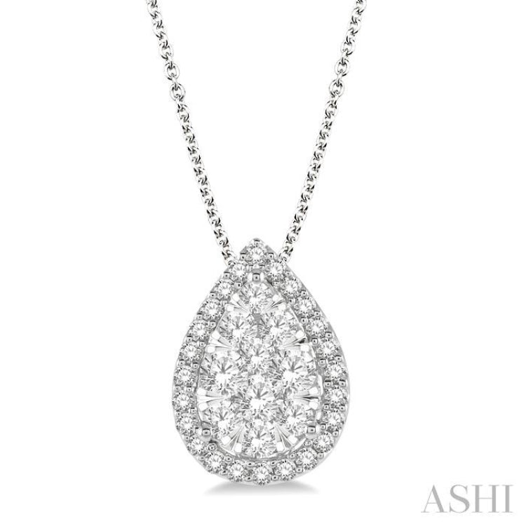 3/4 Ctw Pear Shape Lovebright Round Cut Diamond Pendant With Chain in 14K White Gold 3/4 Ctw Pear Shape Lovebright Round Cut Diamond Pendant With Chain in 14K White Gold