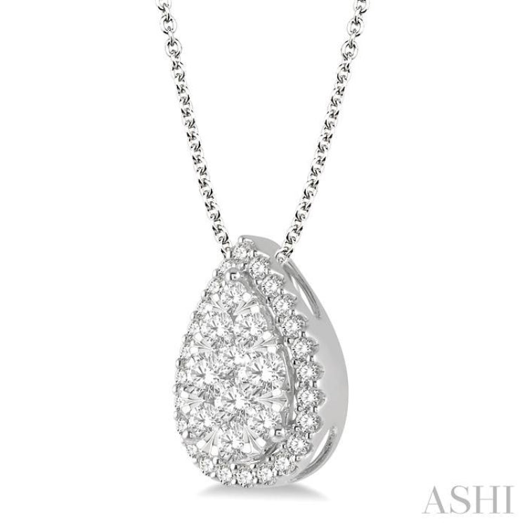 3/4 Ctw Pear Shape Lovebright Round Cut Diamond Pendant With Chain in 14K White Gold 3/4 Ctw Pear Shape Lovebright Round Cut Diamond Pendant With Chain in 14K White Gold