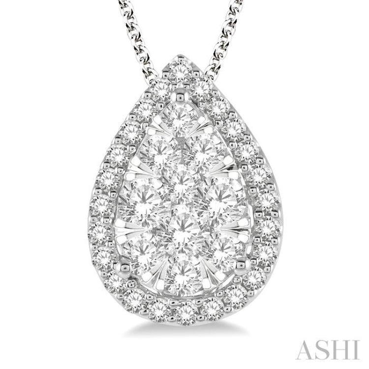 3/4 Ctw Pear Shape Lovebright Round Cut Diamond Pendant With Chain in 14K White Gold 3/4 Ctw Pear Shape Lovebright Round Cut Diamond Pendant With Chain in 14K White Gold