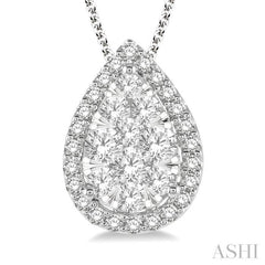 3/4 Ctw Pear Shape Lovebright Round Cut Diamond Pendant With Chain in 14K White Gold 3/4 Ctw Pear Shape Lovebright Round Cut Diamond Pendant With Chain in 14K White Gold