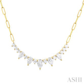 1 Ctw Smile Graduated Pear and Round Cut Diamond Paperclip Necklace in 14K Yellow Gold