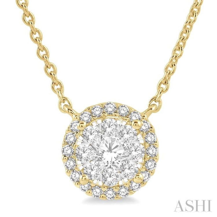 1/3 Ctw Circular Round Cut Diamond Lovebright Pendant With Chain in 14K Yellow and White Gold 1/3 Ctw Circular Round Cut Diamond Lovebright Pendant With Chain in 14K Yellow and White Gold