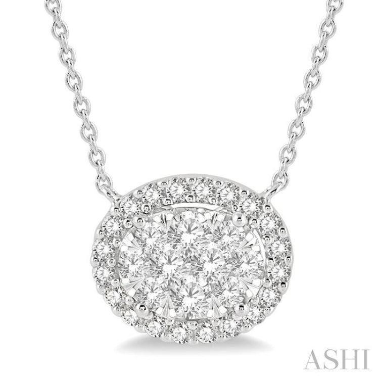 3/4 Ctw Oval Shape Round Cut Diamond Lovebright Pendant With Chain in 14K White Gold 3/4 Ctw Oval Shape Round Cut Diamond Lovebright Pendant With Chain in 14K White Gold
