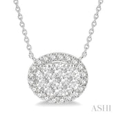 3/4 Ctw Oval Shape Round Cut Diamond Lovebright Pendant With Chain in 14K White Gold