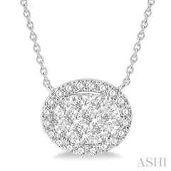 3/4 Ctw Oval Shape Round Cut Diamond Lovebright Pendant With Chain in 14K White Gold 3/4 Ctw Oval Shape Round Cut Diamond Lovebright Pendant With Chain in 14K White Gold
