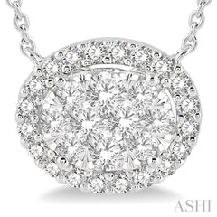 3/4 Ctw Oval Shape Round Cut Diamond Lovebright Pendant With Chain in 14K White Gold 3/4 Ctw Oval Shape Round Cut Diamond Lovebright Pendant With Chain in 14K White Gold