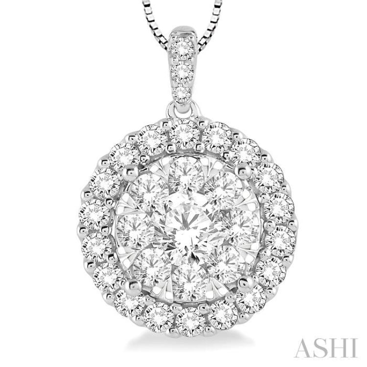 1 Ctw Round Cut Diamond Lovebright Pendant in 14K White Gold with Chain 1 Ctw Round Cut Diamond Lovebright Pendant in 14K White Gold with Chain