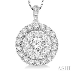 1 Ctw Round Cut Diamond Lovebright Pendant in 14K White Gold with Chain 1 Ctw Round Cut Diamond Lovebright Pendant in 14K White Gold with Chain