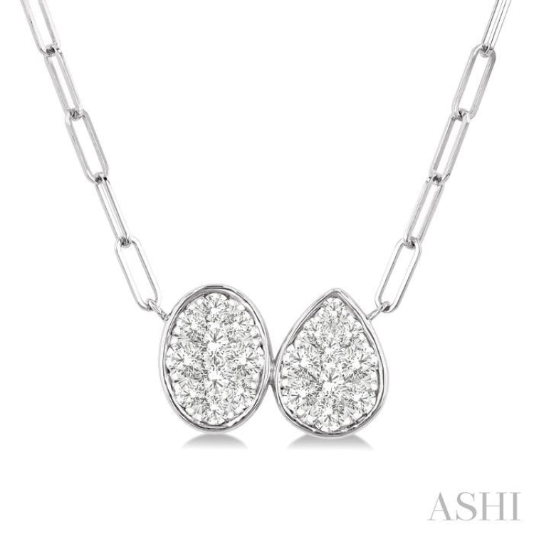 3/8 Ctw Lovebright Oval and Pear Shape Toi Et Moi Round Cut Diamond Necklace in 14K White Gold 3/8 Ctw Lovebright Oval and Pear Shape Toi Et Moi Round Cut Diamond Necklace in 14K White Gold