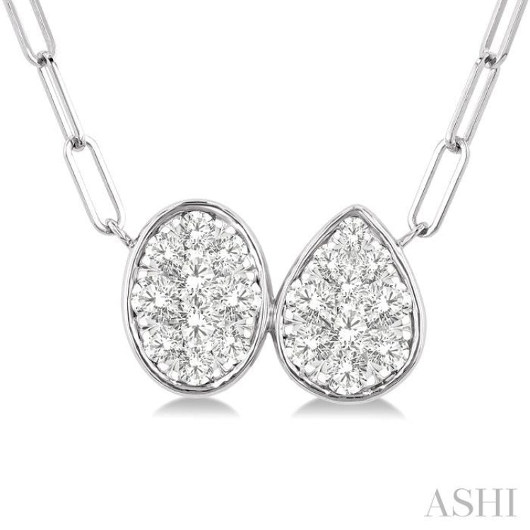 3/8 Ctw Lovebright Oval and Pear Shape Toi Et Moi Round Cut Diamond Necklace in 14K White Gold 3/8 Ctw Lovebright Oval and Pear Shape Toi Et Moi Round Cut Diamond Necklace in 14K White Gold
