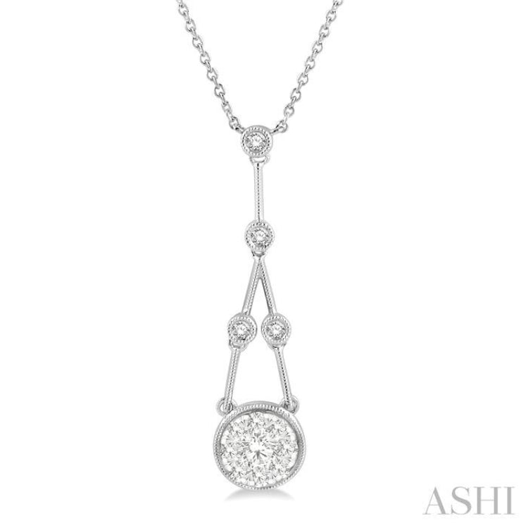 5/8 Ctw Bar & Circular Mount Motif Round Cut Diamond Lovebright Necklace in 14K White Gold 5/8 Ctw Bar & Circular Mount Motif Round Cut Diamond Lovebright Necklace in 14K White Gold