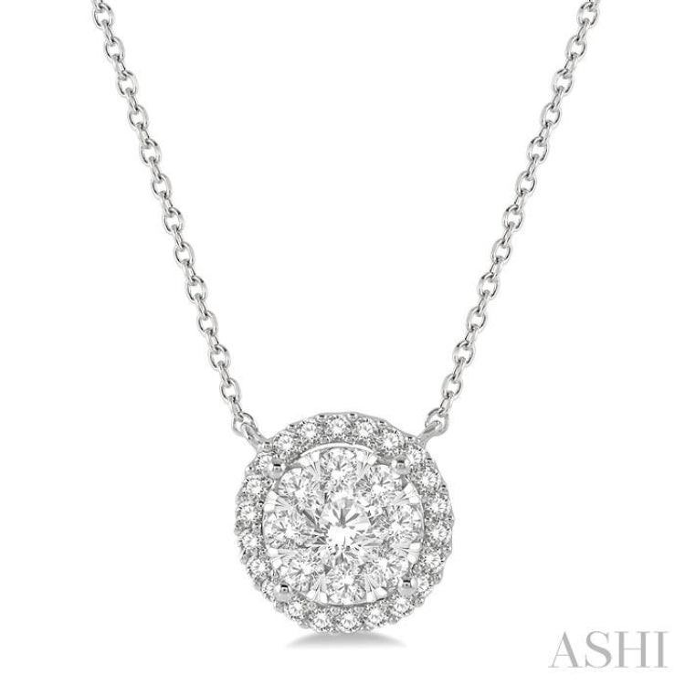3/4 Ctw Circular Round Cut Diamond Lovebright Pendant With Chain in 14K White Gold 3/4 Ctw Circular Round Cut Diamond Lovebright Pendant With Chain in 14K White Gold