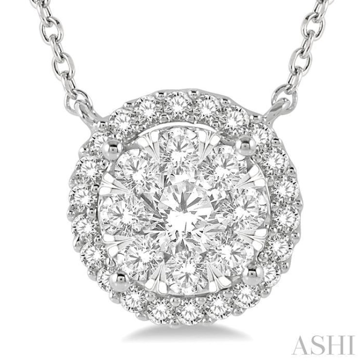 3/4 Ctw Circular Round Cut Diamond Lovebright Pendant With Chain in 14K White Gold 3/4 Ctw Circular Round Cut Diamond Lovebright Pendant With Chain in 14K White Gold