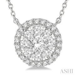 3/4 Ctw Circular Round Cut Diamond Lovebright Pendant With Chain in 14K White Gold 3/4 Ctw Circular Round Cut Diamond Lovebright Pendant With Chain in 14K White Gold