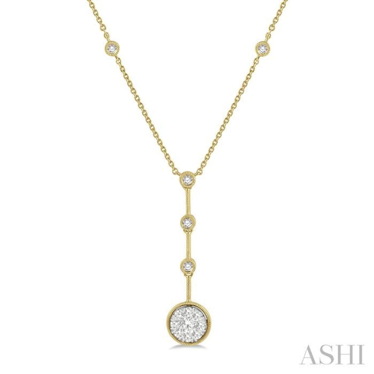 5/8 Ctw Circular Mount & Bar Extension Round Cut Diamond Lovebright Necklace in 14K Yellow and White Gold 5/8 Ctw Circular Mount & Bar Extension Round Cut Diamond Lovebright Necklace in 14K Yellow and White Gold