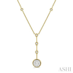 5/8 Ctw Circular Mount & Bar Extension Round Cut Diamond Lovebright Necklace in 14K Yellow and White Gold 5/8 Ctw Circular Mount & Bar Extension Round Cut Diamond Lovebright Necklace in 14K Yellow and White Gold