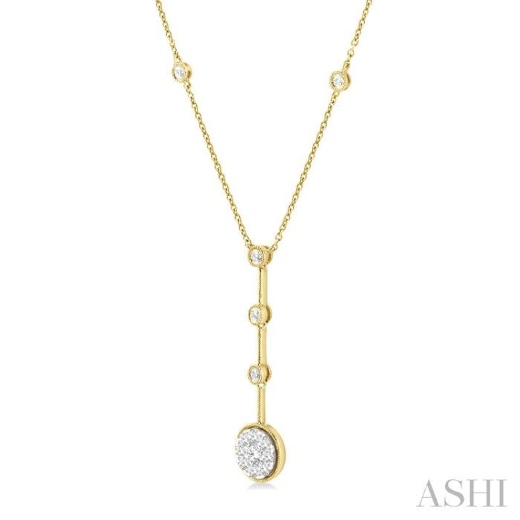 5/8 Ctw Circular Mount & Bar Extension Round Cut Diamond Lovebright Necklace in 14K Yellow and White Gold 5/8 Ctw Circular Mount & Bar Extension Round Cut Diamond Lovebright Necklace in 14K Yellow and White Gold
