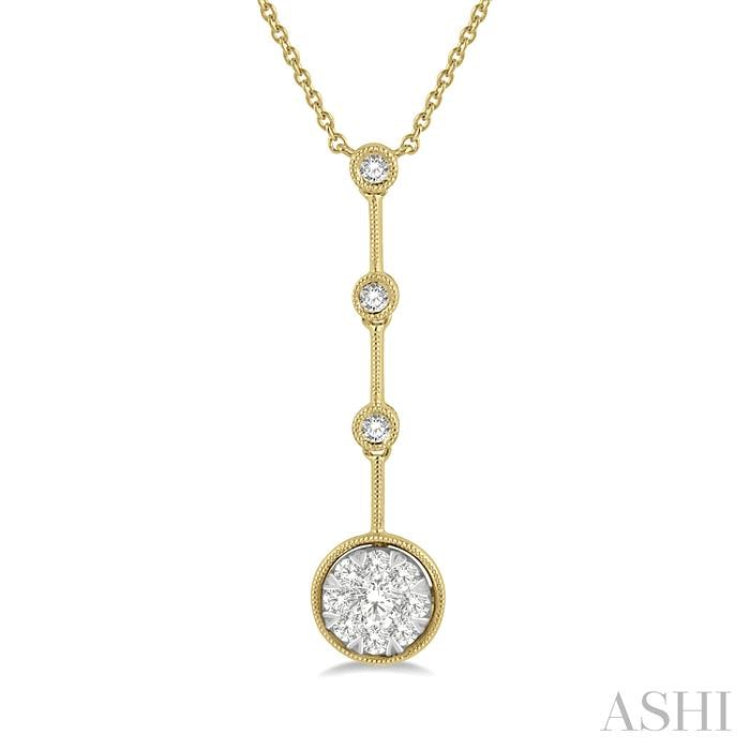 5/8 Ctw Circular Mount & Bar Extension Round Cut Diamond Lovebright Necklace in 14K Yellow and White Gold 5/8 Ctw Circular Mount & Bar Extension Round Cut Diamond Lovebright Necklace in 14K Yellow and White Gold